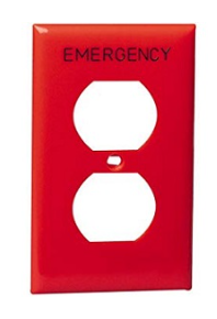 LV80703-0RE LEVITON PLACA P/CONTACTO DUPLEX CON LEYENDA EMERGENCY ROJA